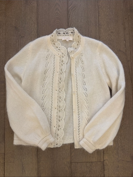 Sezane Sweaters - Sezane Lace-Trim Knit Cardigan Sweater